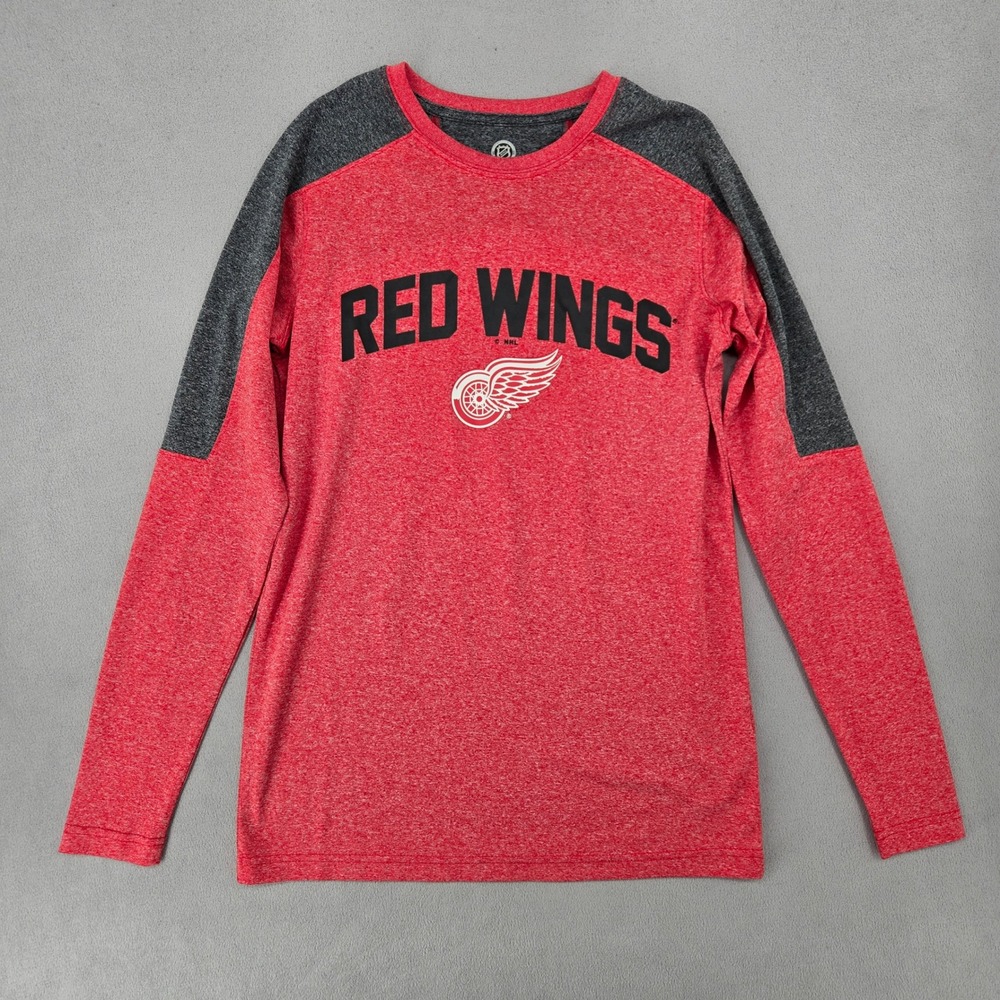 NHL Detroit Red Wings Mens Small Long Sleeve Shirt Red Heathered Raglan Sporty